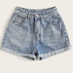 Rolled High-Rise Denim Shorts